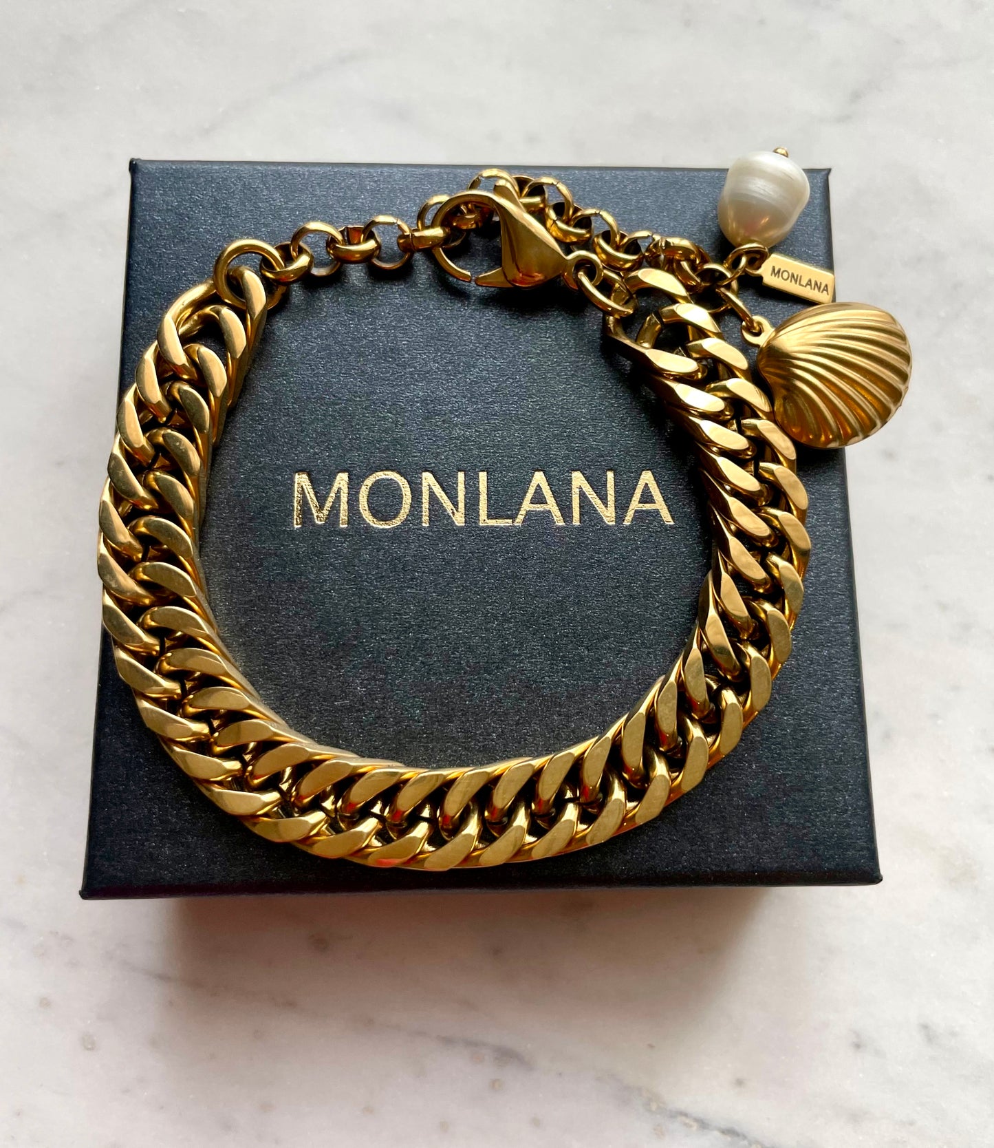 Riviera Shell & Pearl Cuban Bracelet