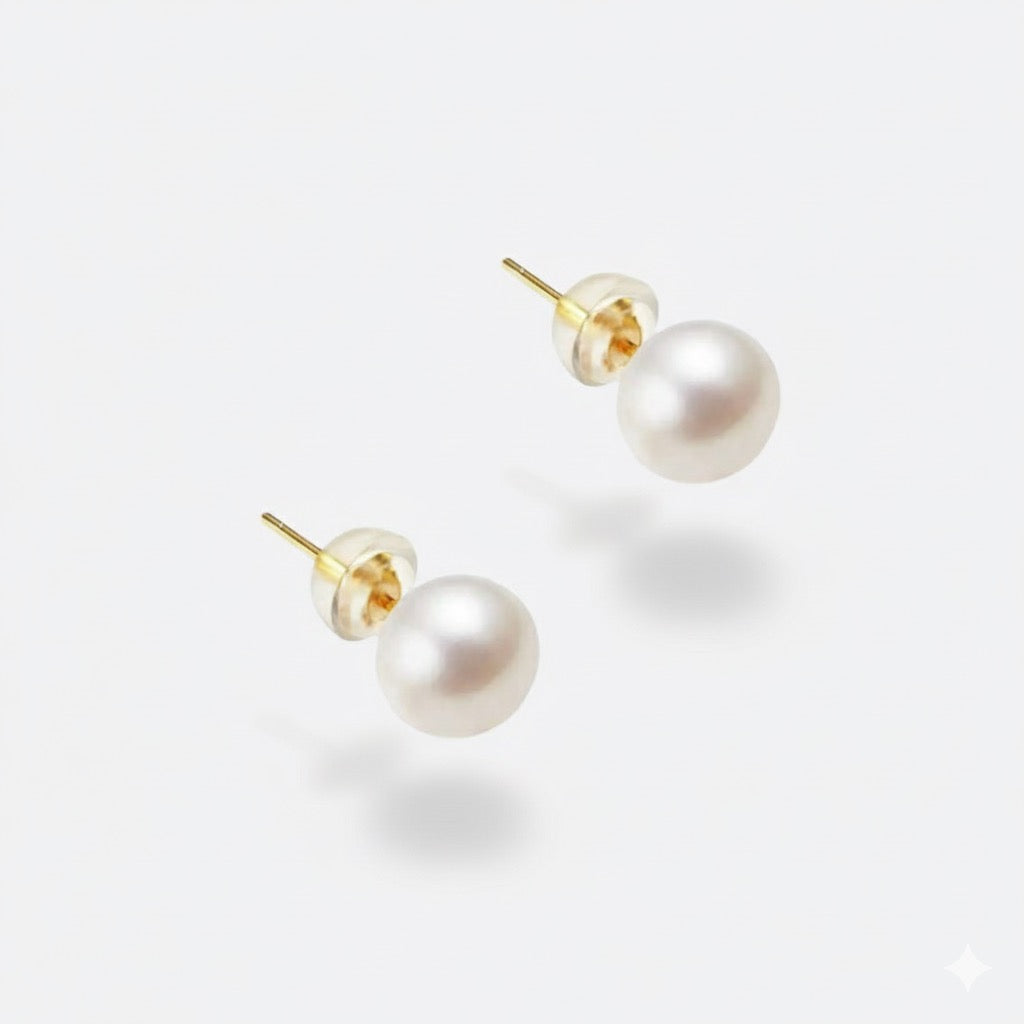 White Button Natural Pearl Stud Earrings 4 mm