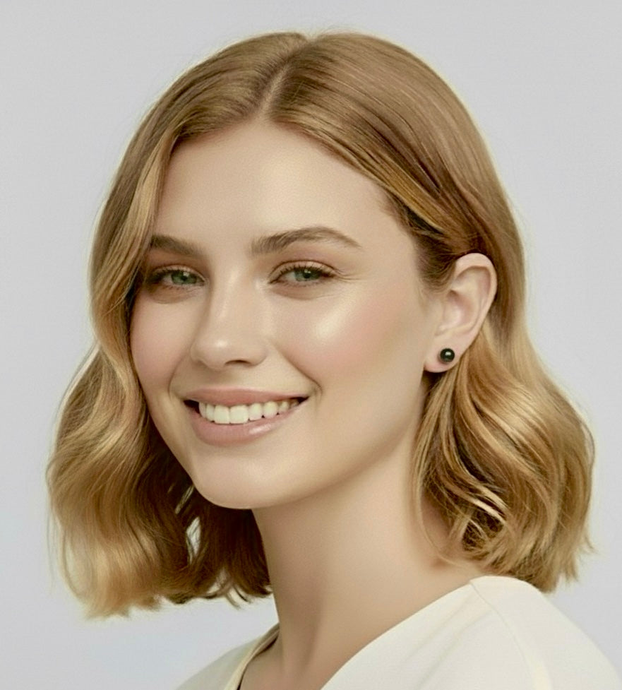 Black Button Natural Pearl Stud Earrings 5 mm