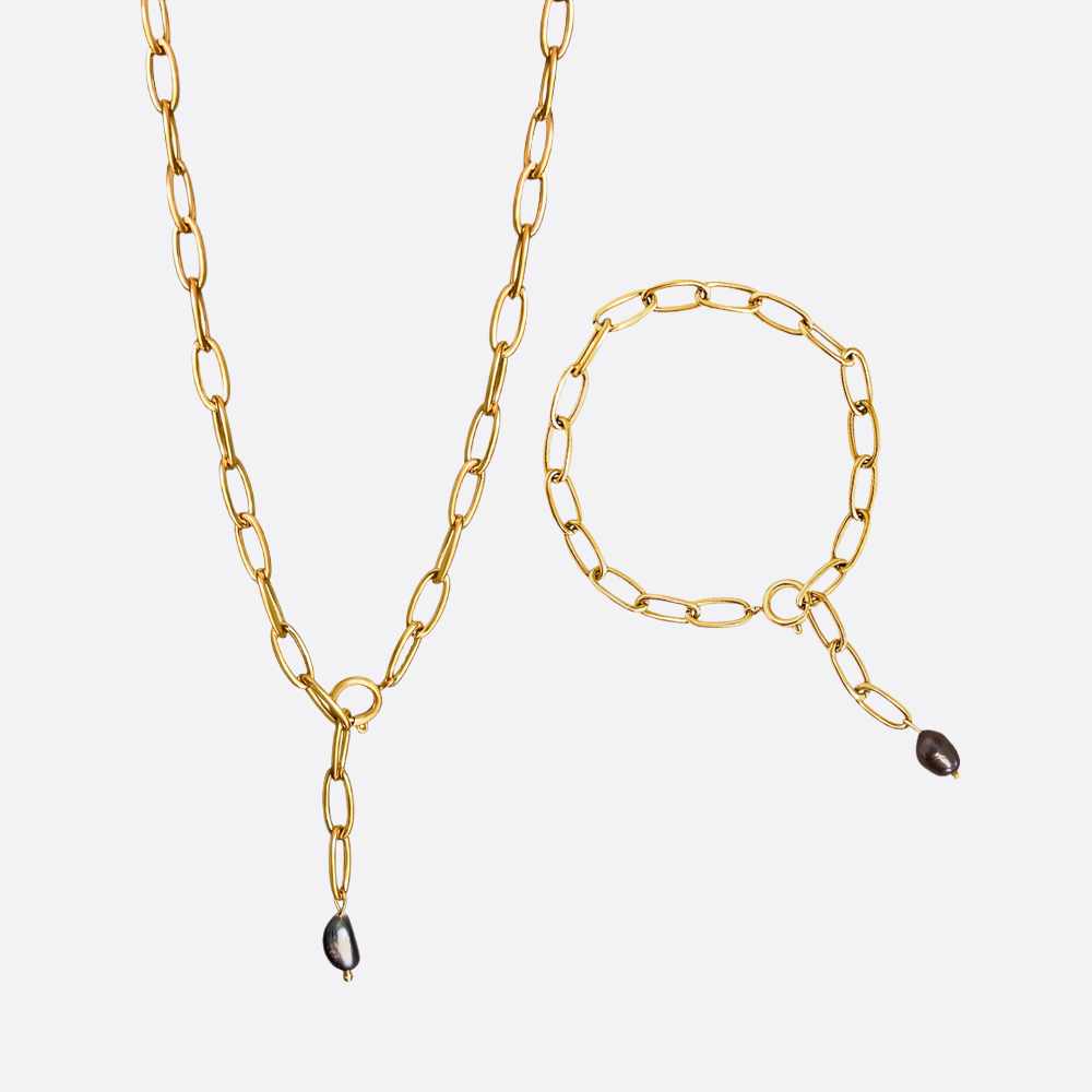 Natural Black Pearl Set - Necklace & Bracelet