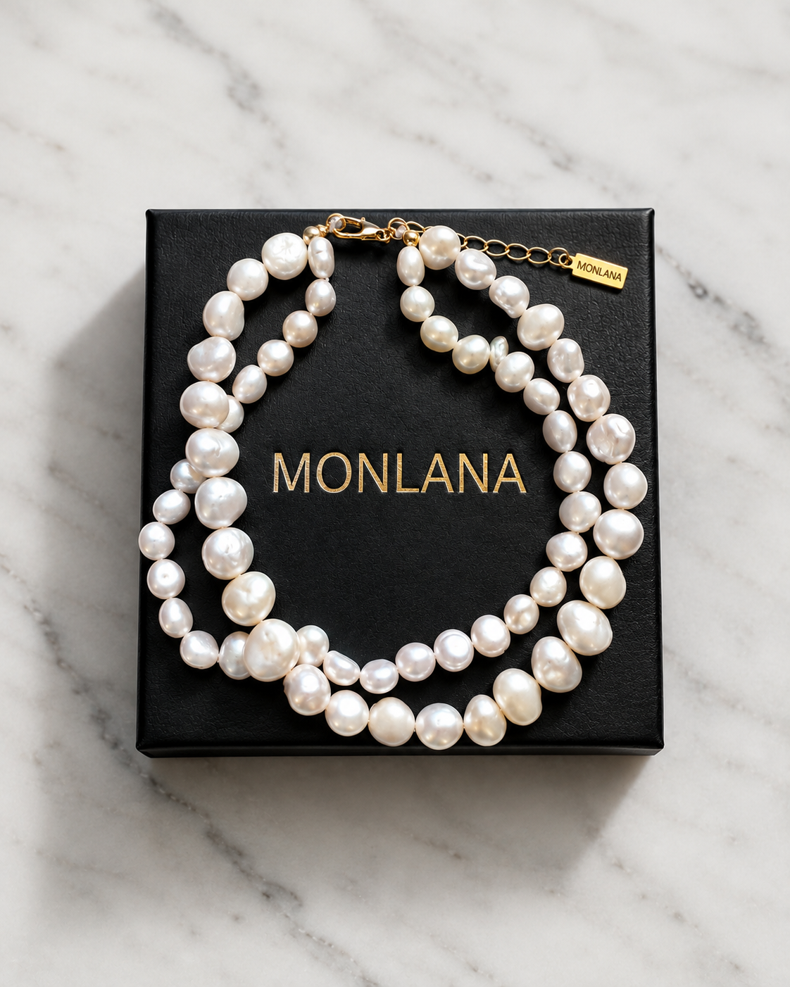 MONLANA Cannes Double Pearl Bracelet with natural freshwater pearls wit goft box