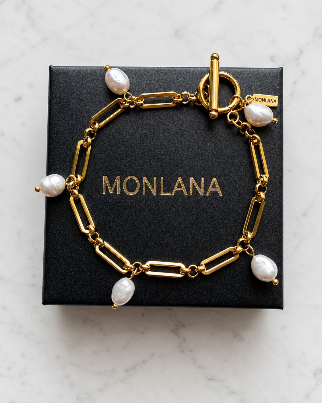 Fringe Natural Pearl Chain Bracelet by MONLANA with gold chain and freshwater pearls with gift box