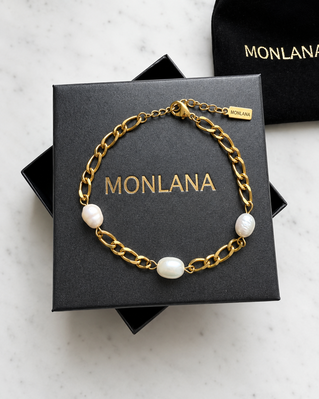 Mykonos Natural Pearl Chain Bracelet by MONLANA with gold chain and freshwater pearls