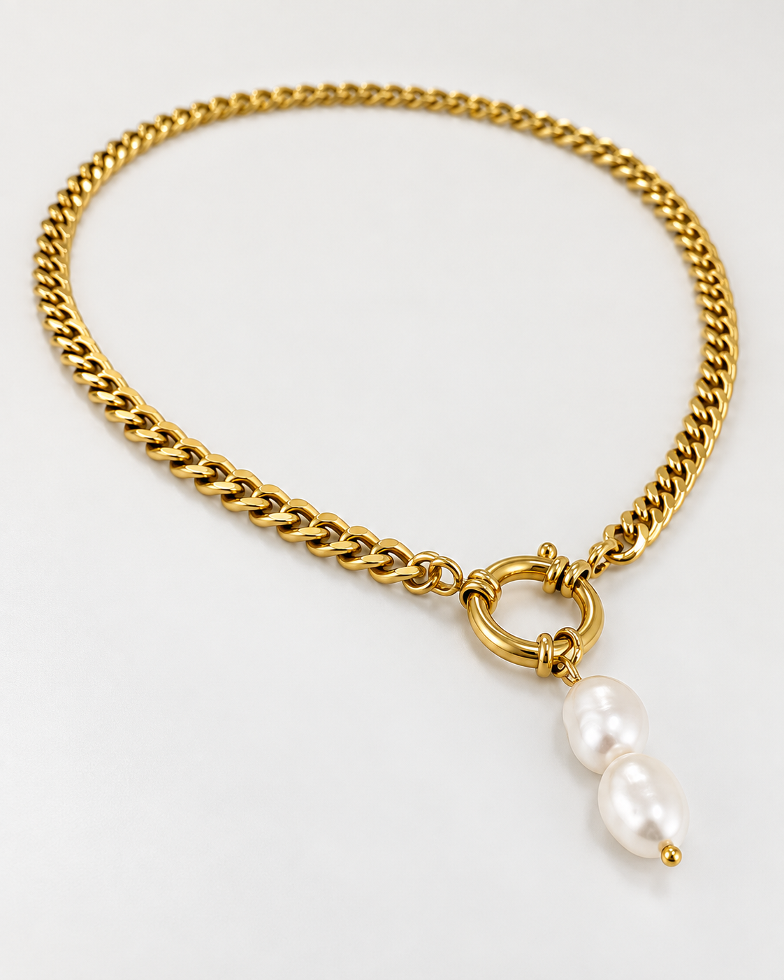 MONLANA Two Natural Pearl Necklace with 18K gold-plated chain and two natural pearl pendant
