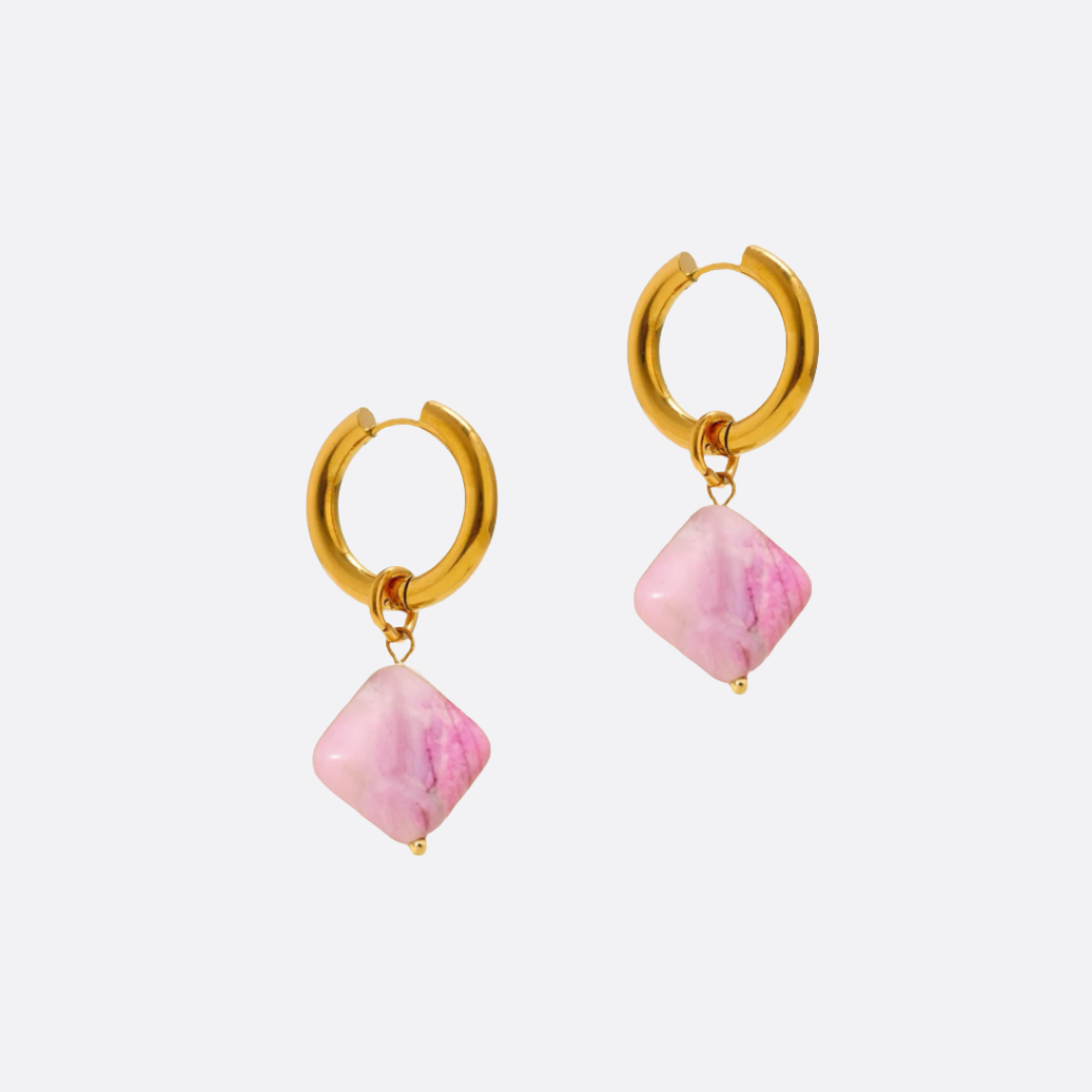 Pink Stone Hoops Earrings