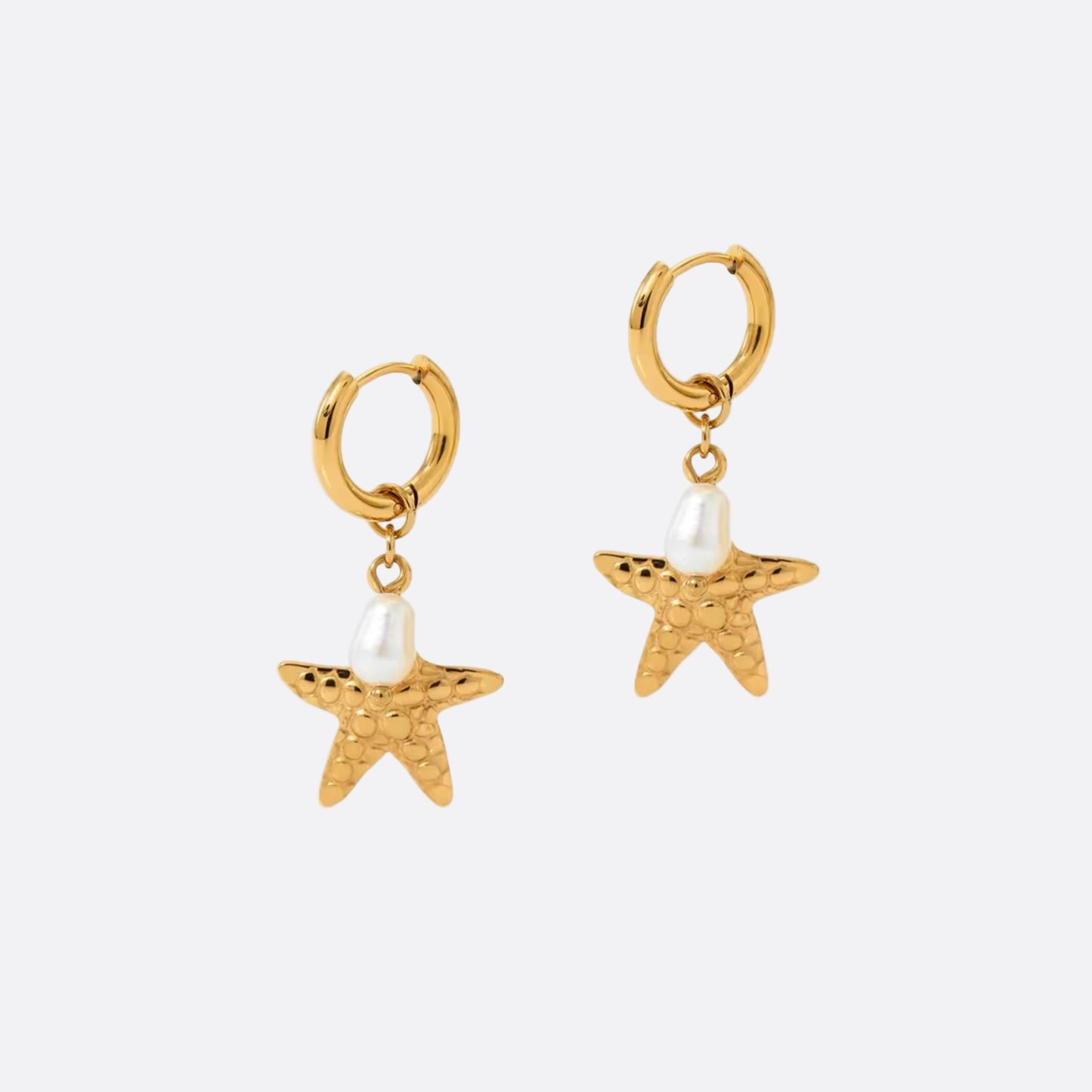 Starfish Hoop and Natural Pearl Earrings