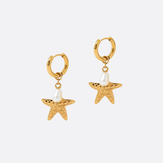 Starfish Hoop and Natural Pearl Earrings