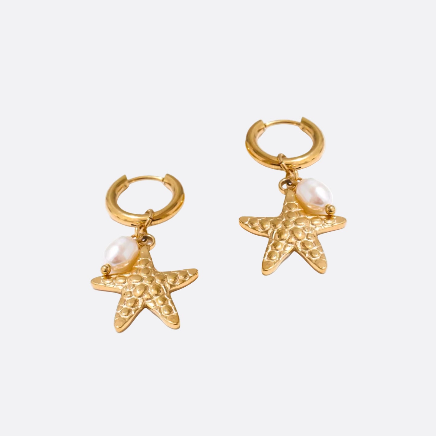 Starfish Hoop and Natural Pearl Earrings
