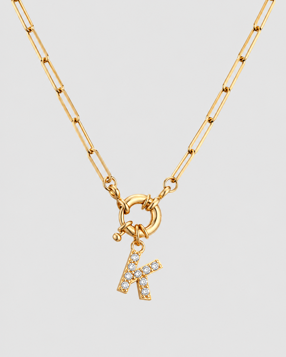 MONLANA Alphabet Necklace A-Z with gold paperclip chain and sparkling zirconia initial pendant