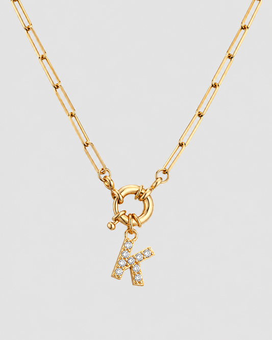MONLANA Alphabet Necklace A-Z with gold paperclip chain and sparkling zirconia initial pendant