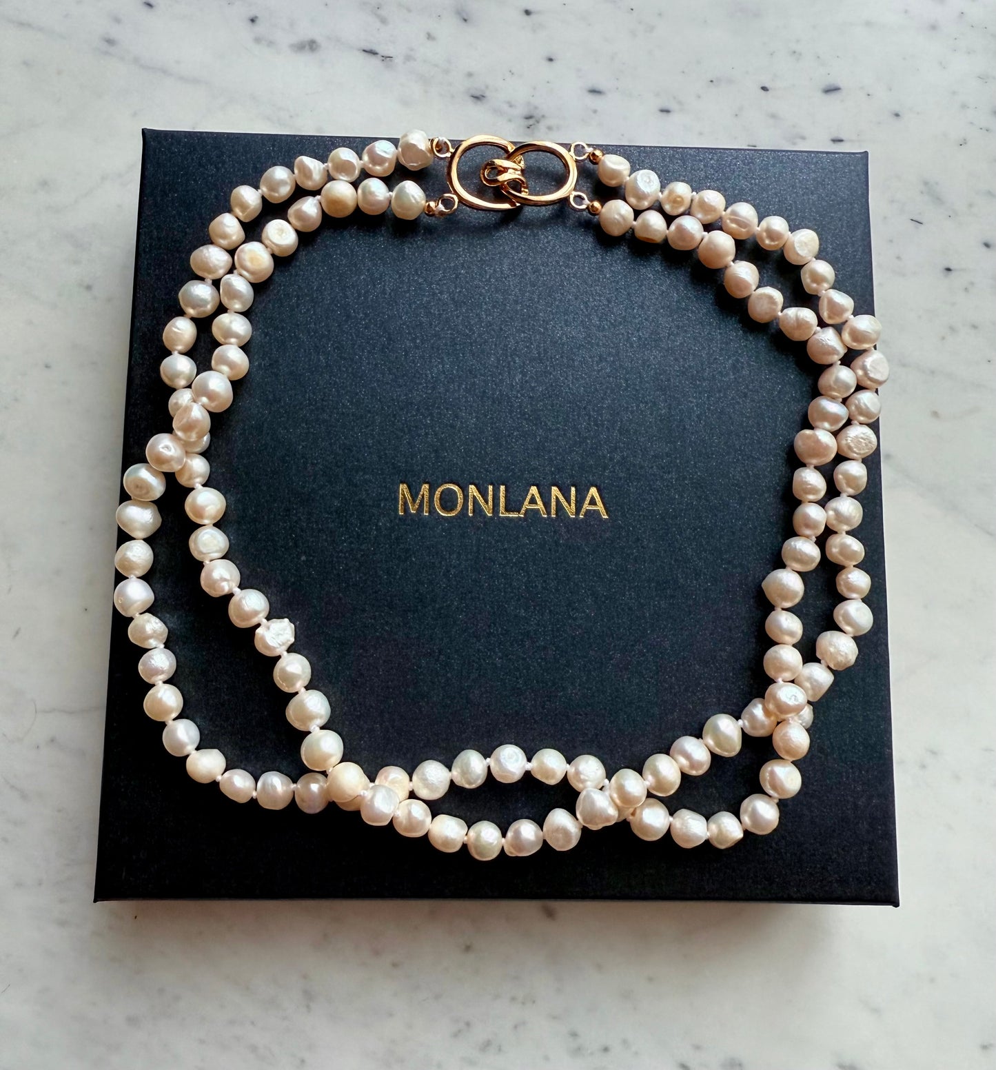 Double Strand Pearl Necklace with Gold Clasp