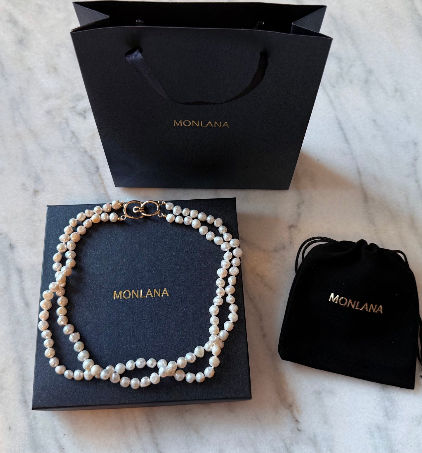 Double Strand Pearl Necklace with Gold Clasp
