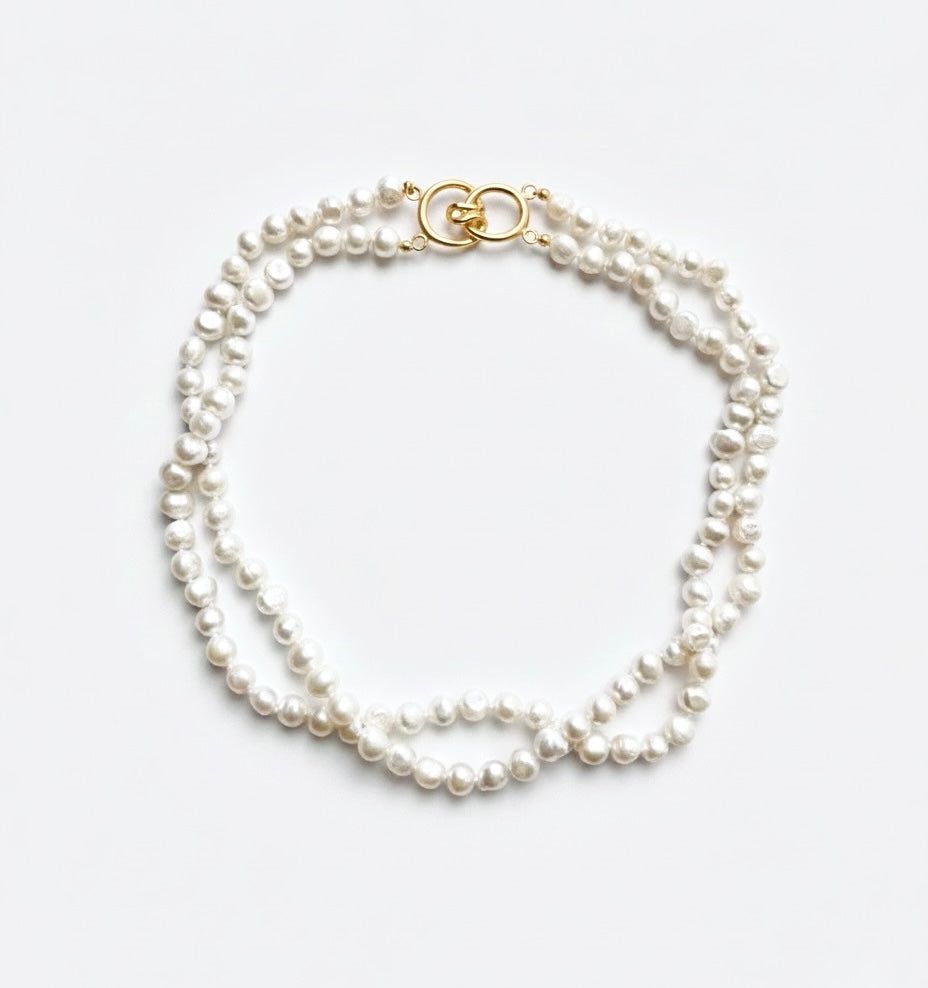 Double Strand Pearl Necklace with Gold Clasp