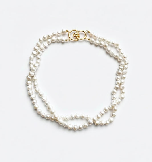 Double Strand Pearl Necklace with Gold Clasp
