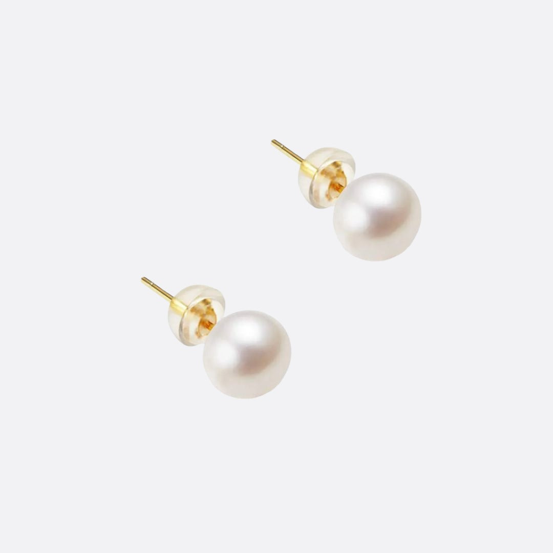 White Button Natural Pearl Stud Earrings