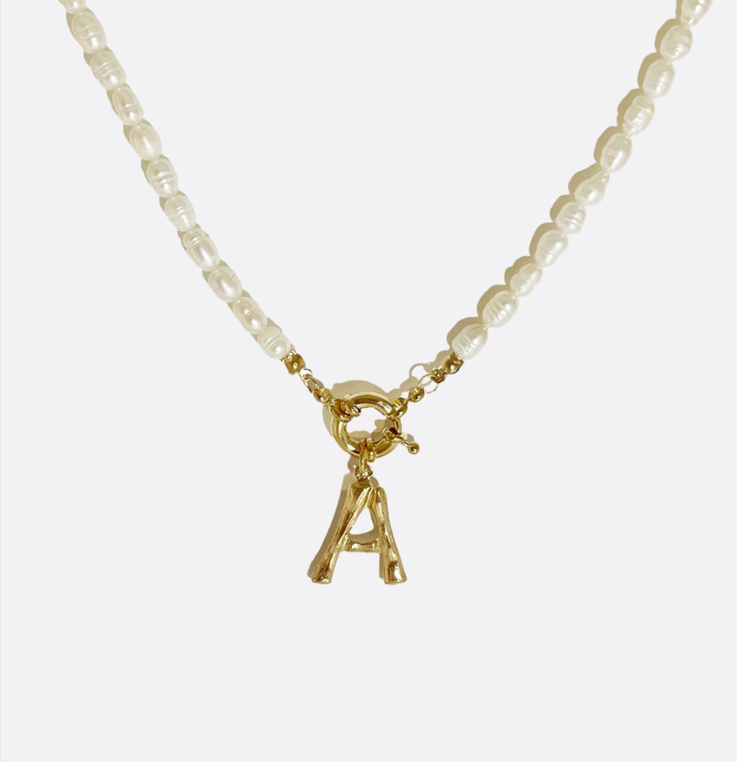 Big Alphabet Natural Rice Pearl Necklace