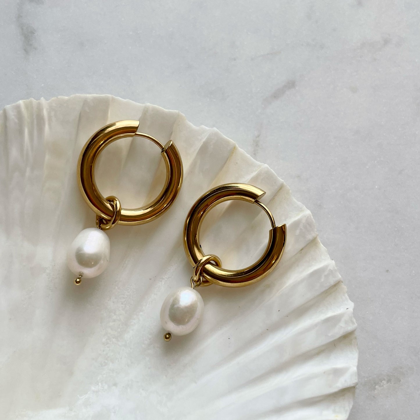 Natural White Pearl Hoops