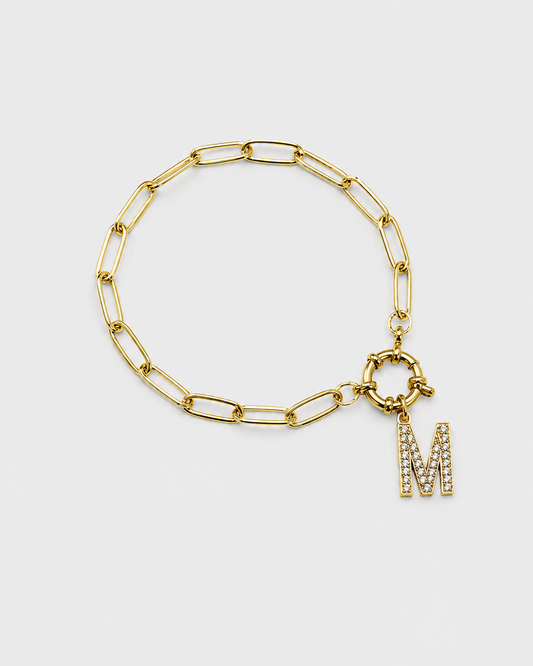 MONLANA Alphabet Bracelet A-Z gold initial bracelet with crystal letter charm