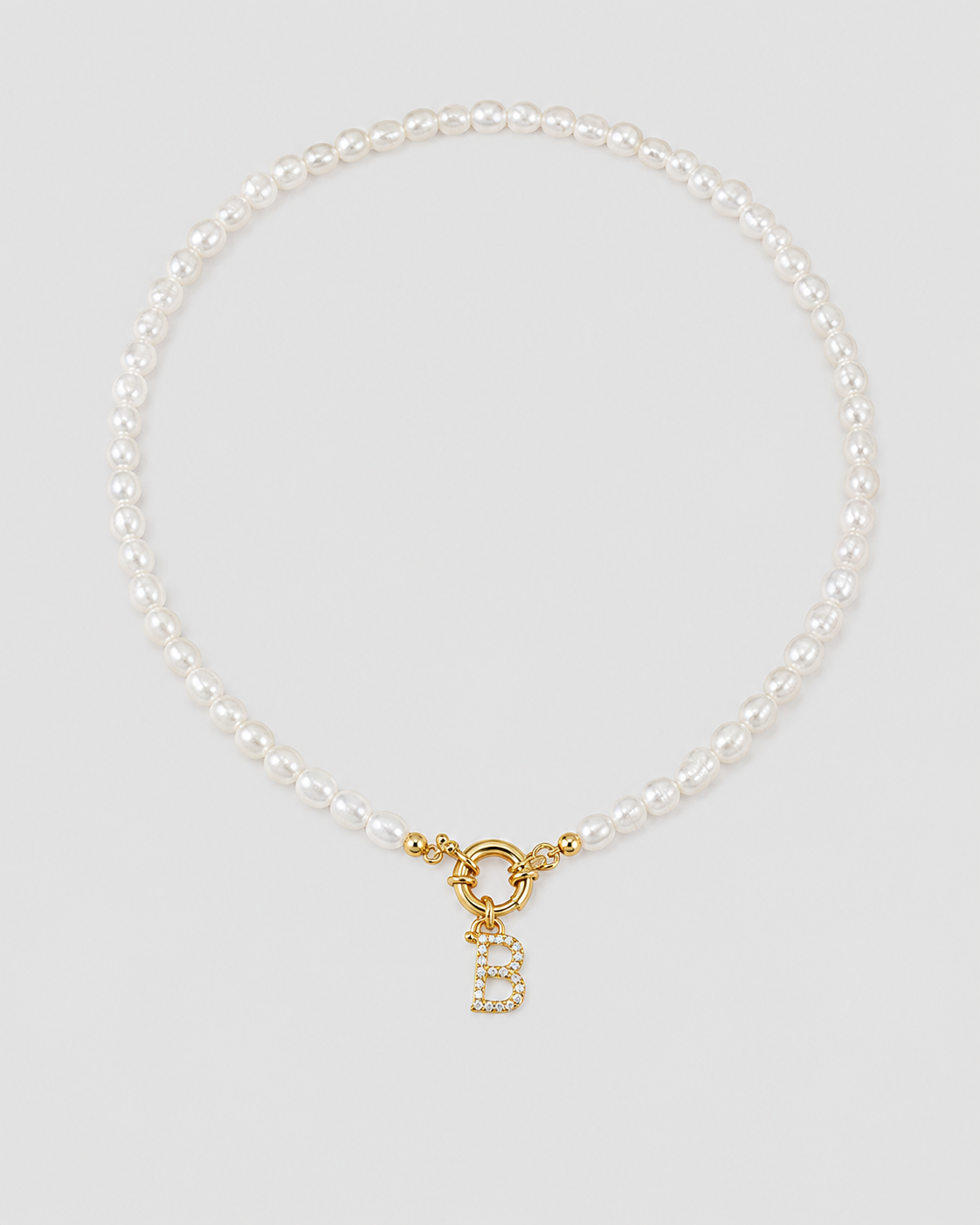 MONLANA Alphabet Natural Pearl Necklace with gold letter B pendant