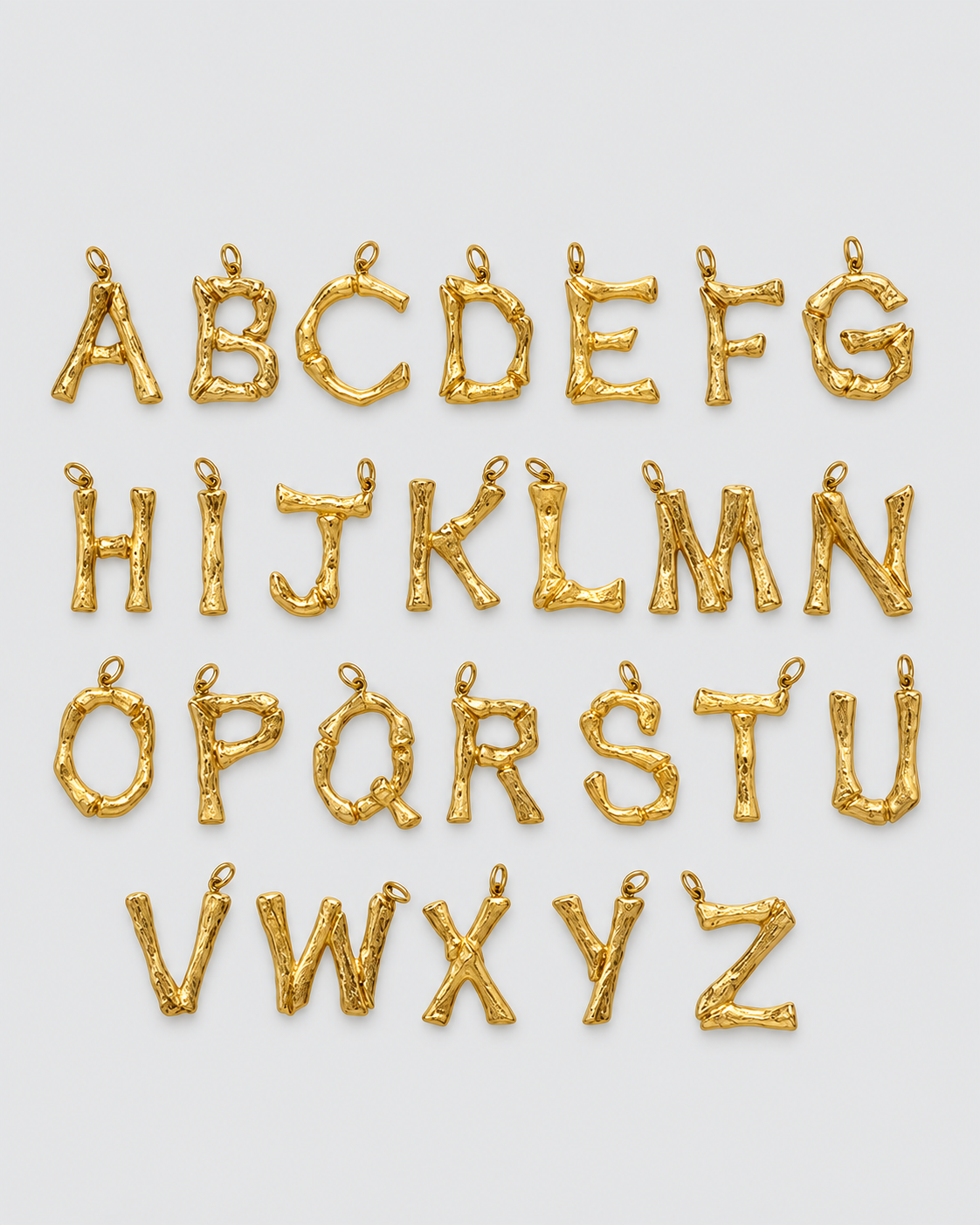 MONLANA Big Alphabet gold letter charms A to Z with organic textured design