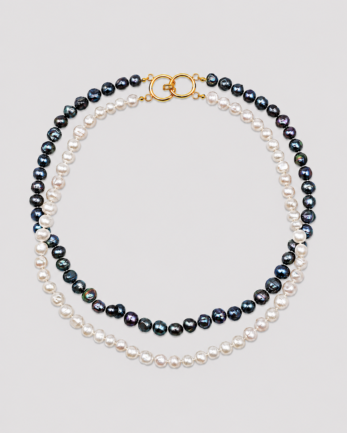 MONLANA Double Natural Pearl Necklace Multi with White and Dark Freshwater Pearls