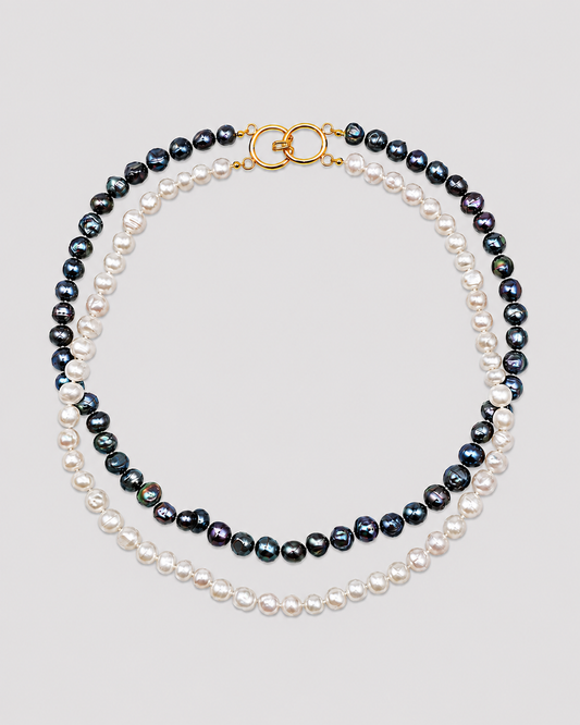 MONLANA Double Natural Pearl Necklace Multi with White and Dark Freshwater Pearls