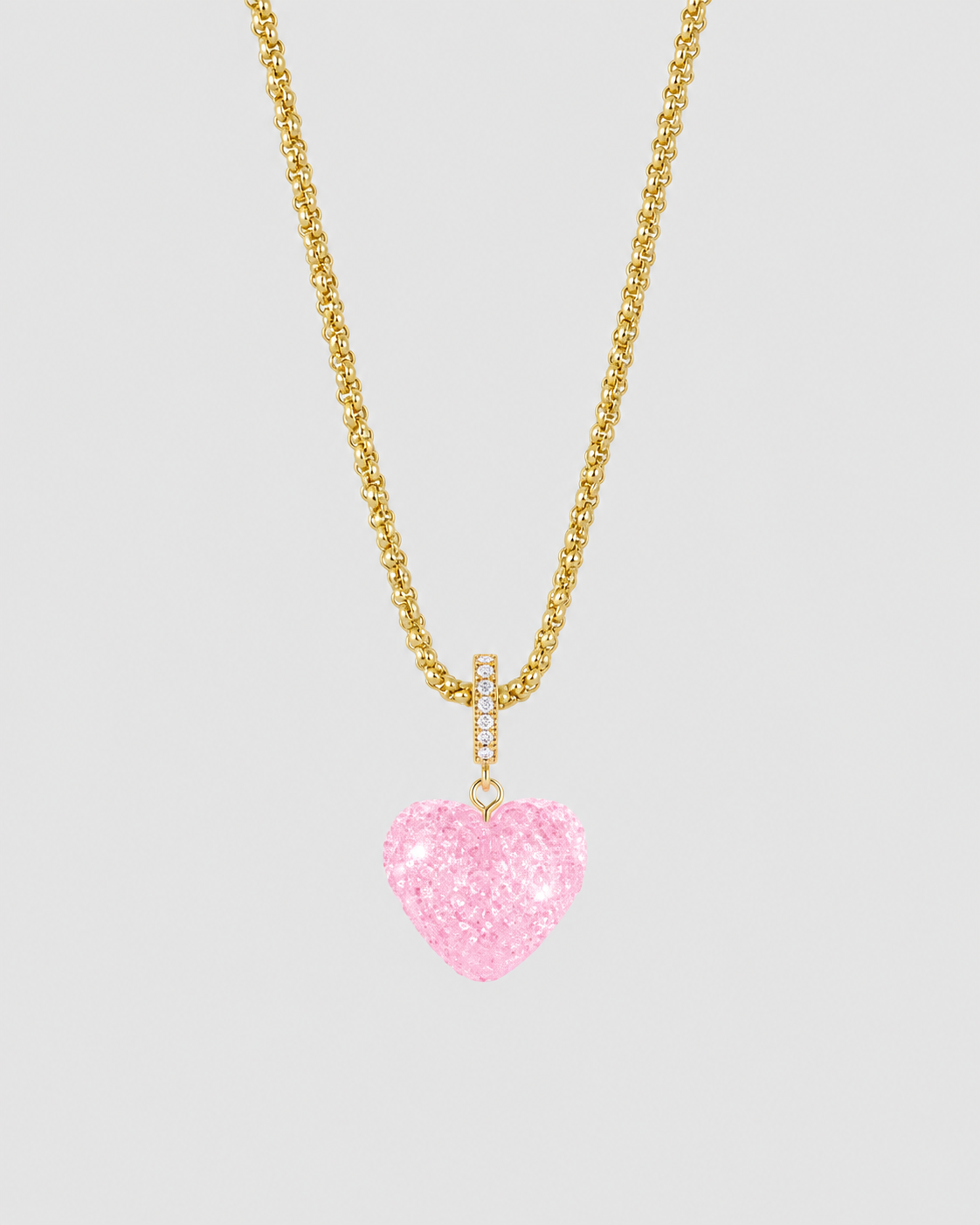 MONLANA Jelly Heart Baby Pink Necklace with 18K gold-plated popcorn chain and baby pink heart pendant