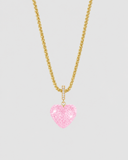 MONLANA Jelly Heart Baby Pink Necklace with 18K gold-plated popcorn chain and baby pink heart pendant