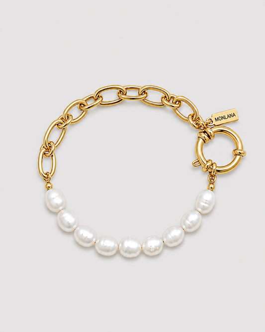 MONLANA Monaco Natural Pearl Bracelet with freshwater pearls and gold chain