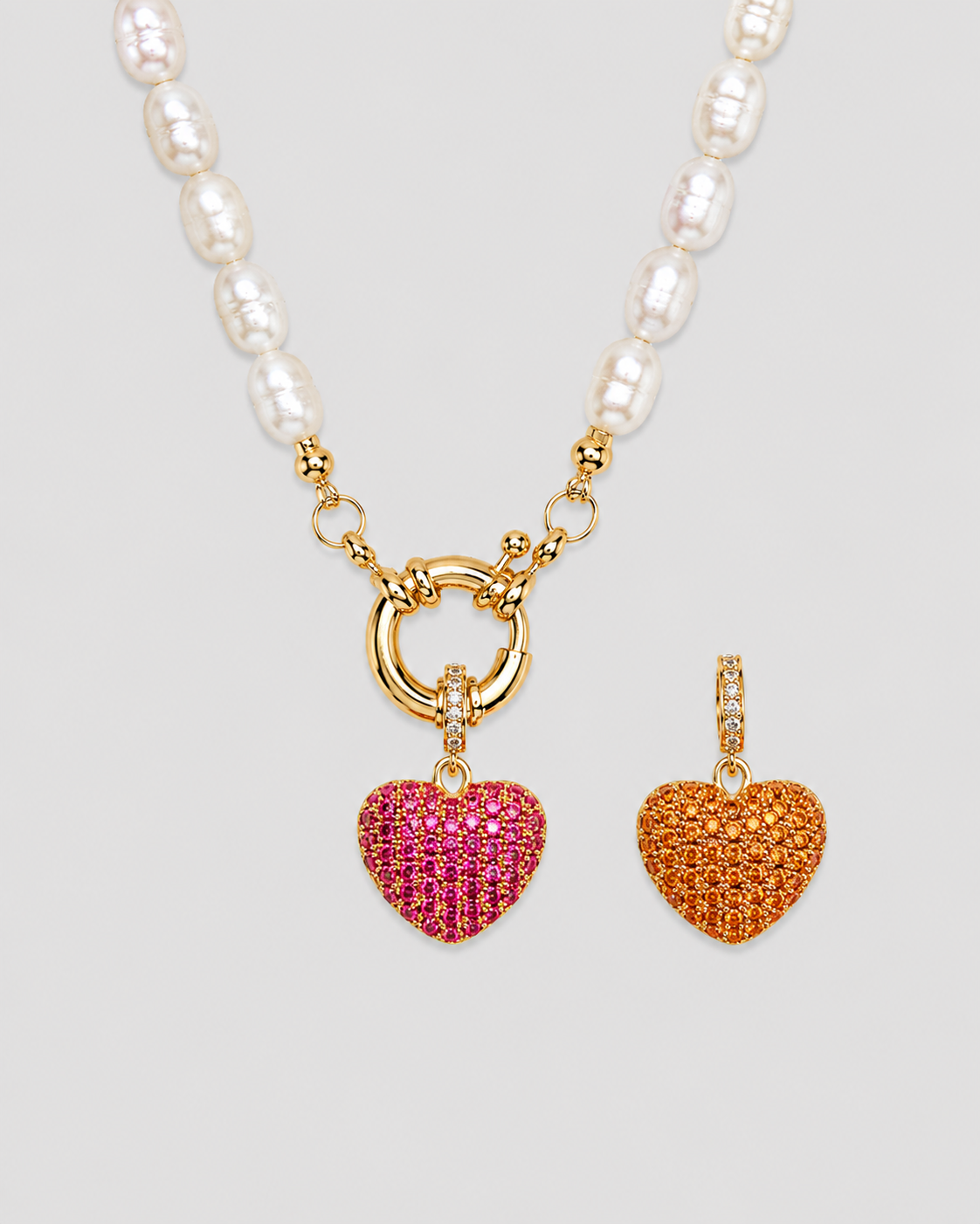MONLANA Natural Pearl Necklace with Double Sided Shiny Heart Pendant