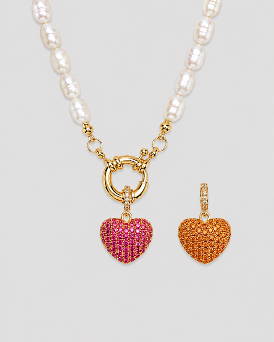 MONLANA Natural Pearl Necklace with Double Sided Shiny Heart Pendant
