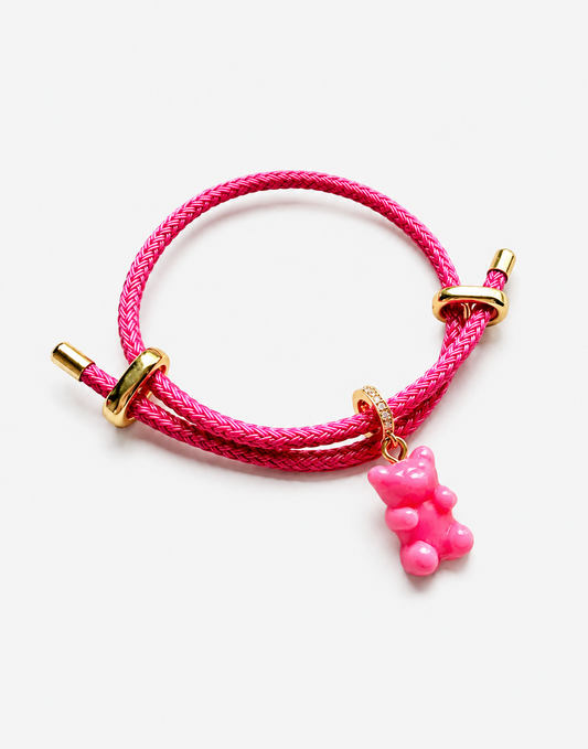 Pink Miami Adjustable Bracelet with Pink Gummy Bear – 18K Gold Plated