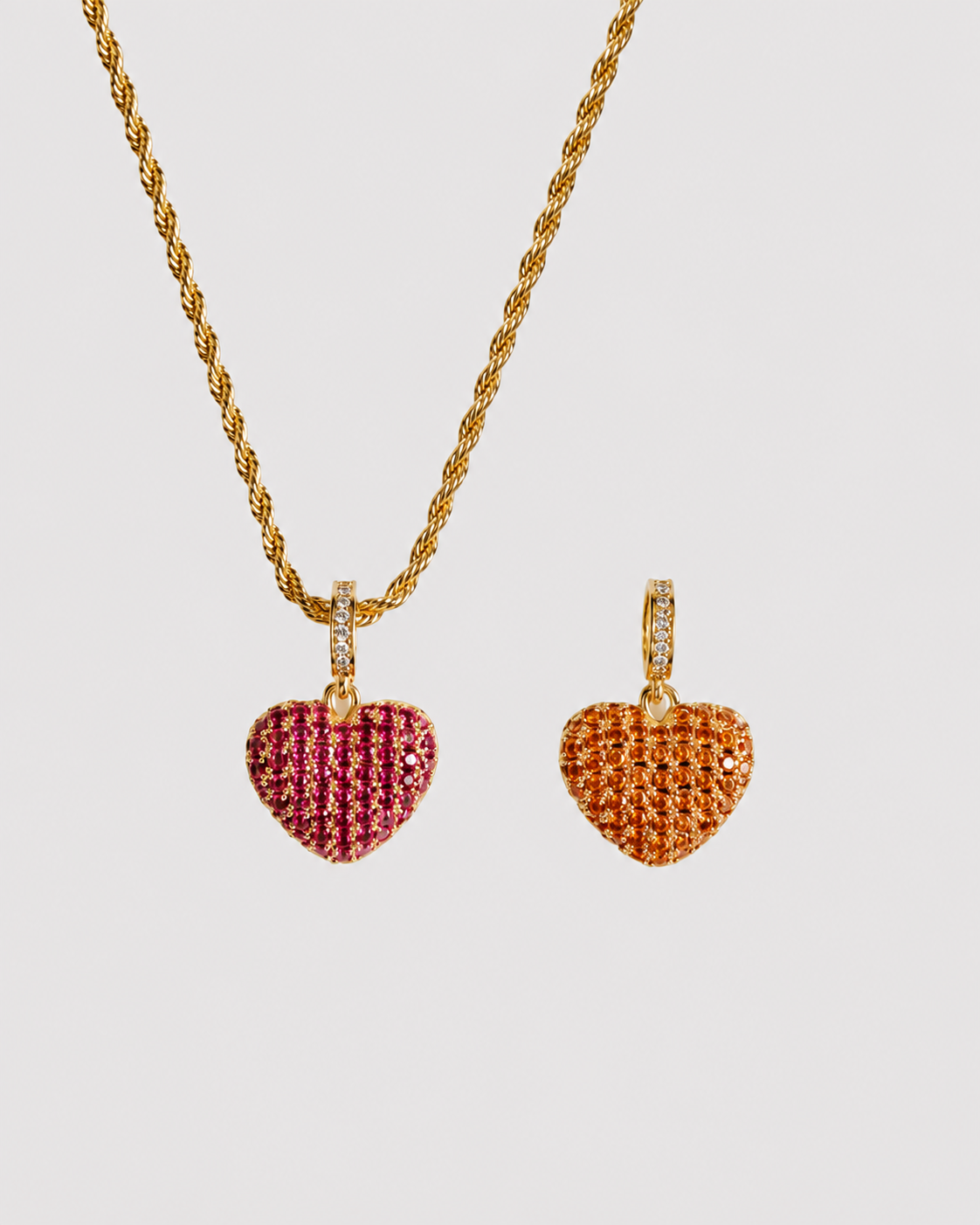 MONLANA Shiny Heart Necklace Double Sided with pink and orange zirconia heart pendant