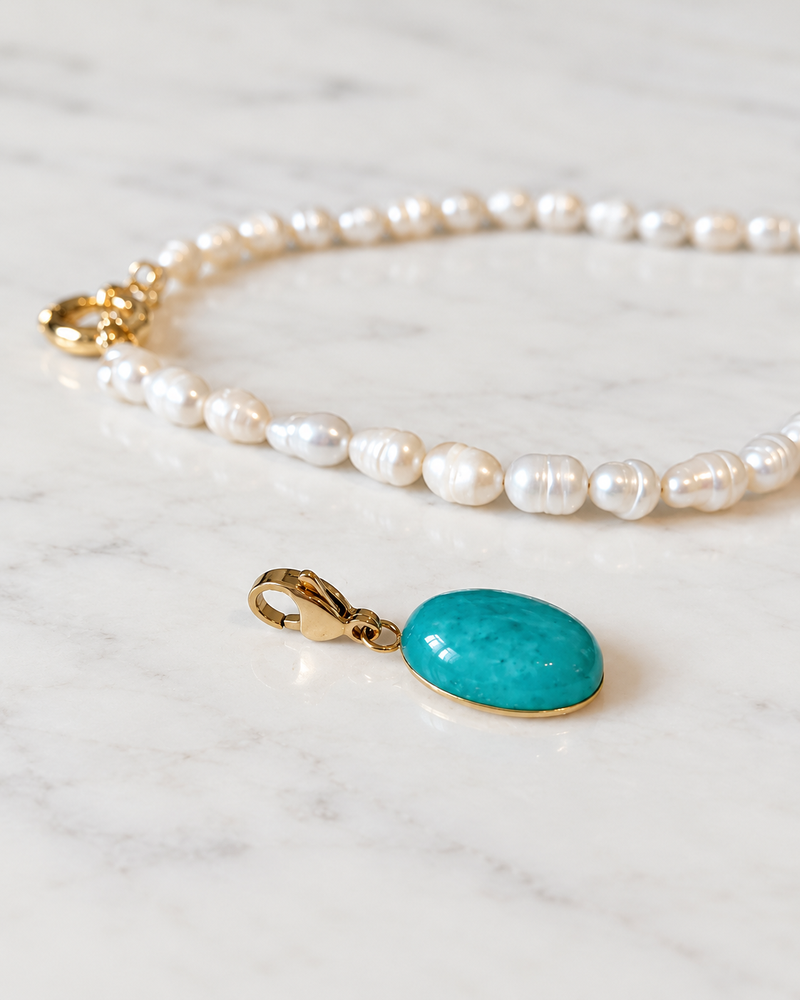 MONLANA Turquoise Natural Stone Pearl Necklace with detachable turquoise pendant and natural freshwater pearls
