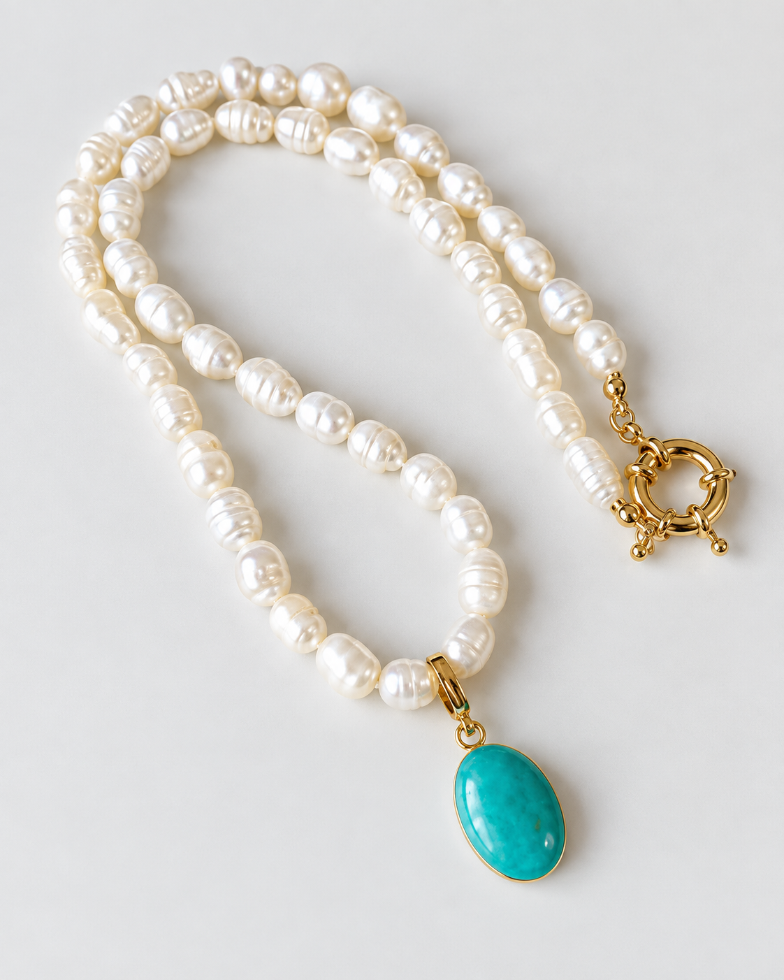 MONLANA Turquoise Natural Stone Pearl Necklace with freshwater pearls and turquoise pendant