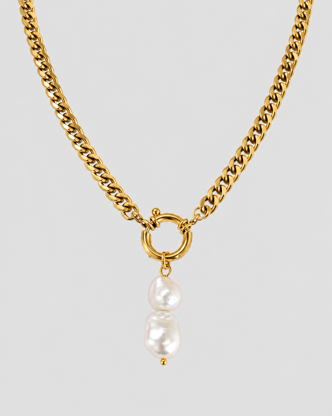MONLANA Two Natural Pearl Necklace with 18K gold-plated chain and two natural pearl pendant