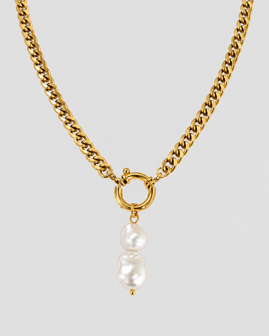 MONLANA Two Natural Pearl Necklace with 18K gold-plated chain and two natural pearl pendant