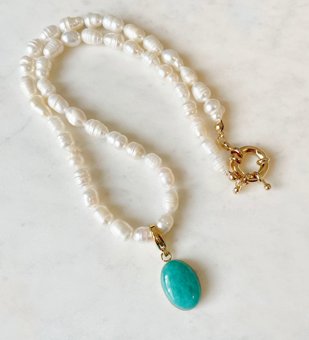 Turquoise Natural Stone Pearl Necklace