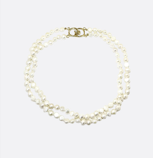 Double Strand Pearl Necklace with Gold Clasp