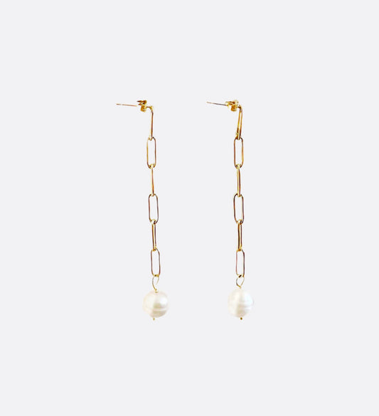 Freshwater Pearl Long Chain Earrings