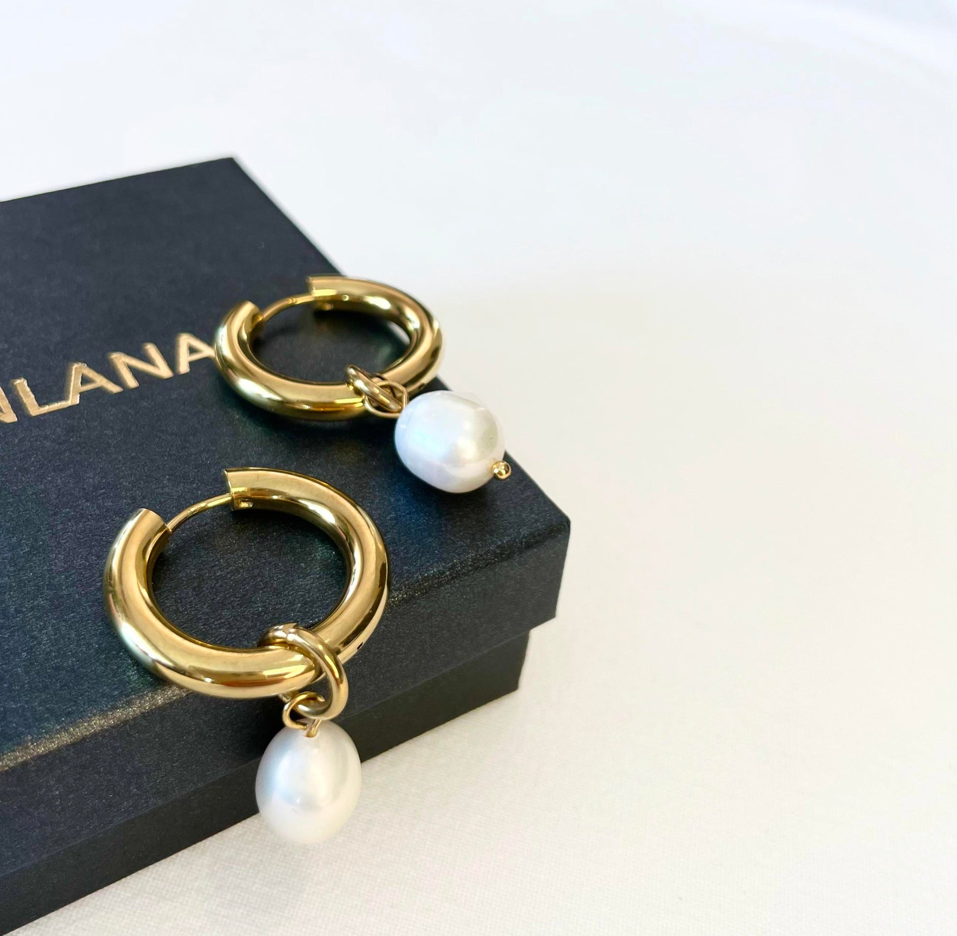 Natural White Freshwater Pearl Hoops