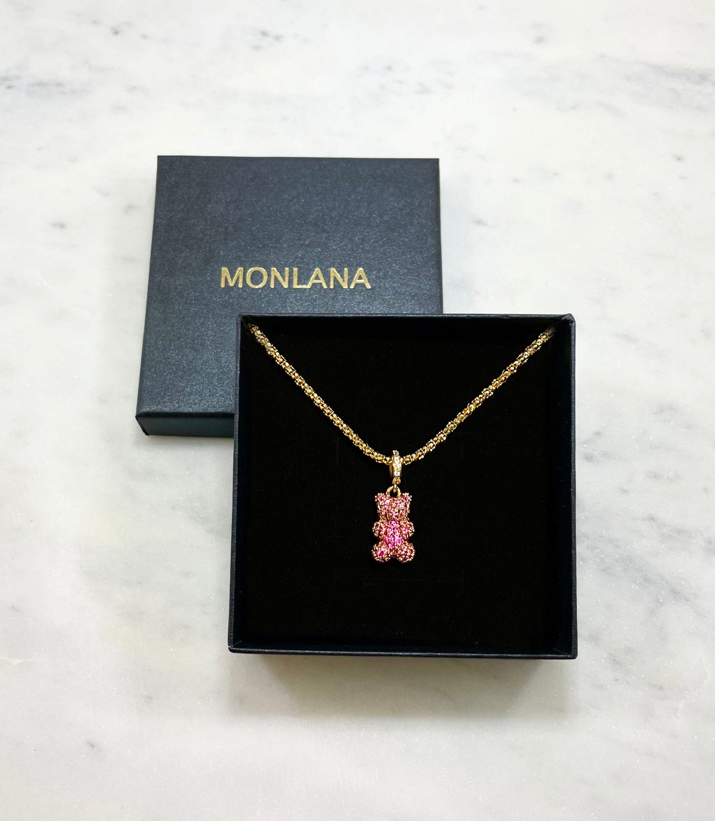 Shiny Bear Necklace - Pink