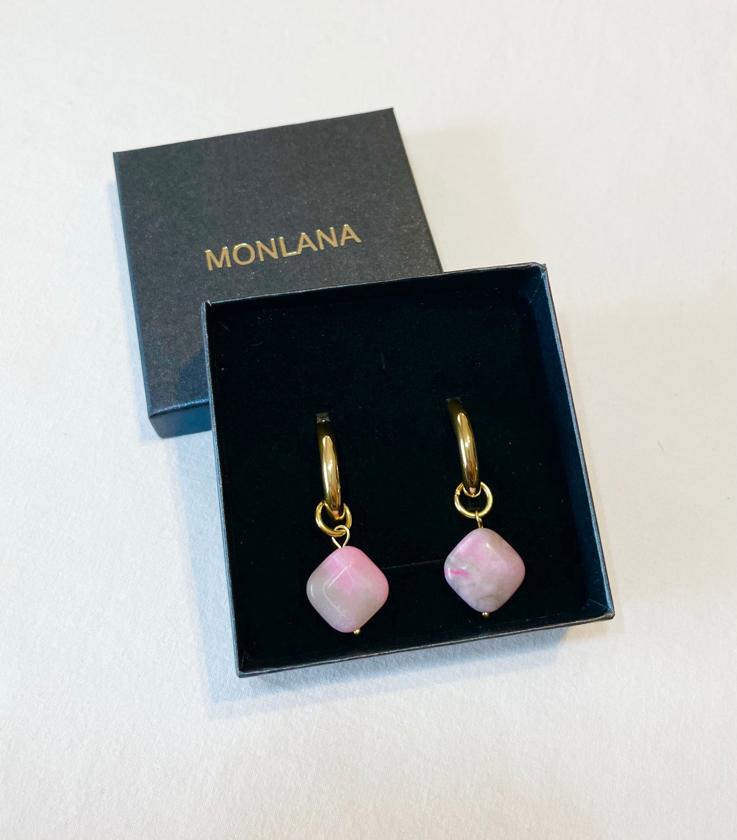 Pink Stone Hoops